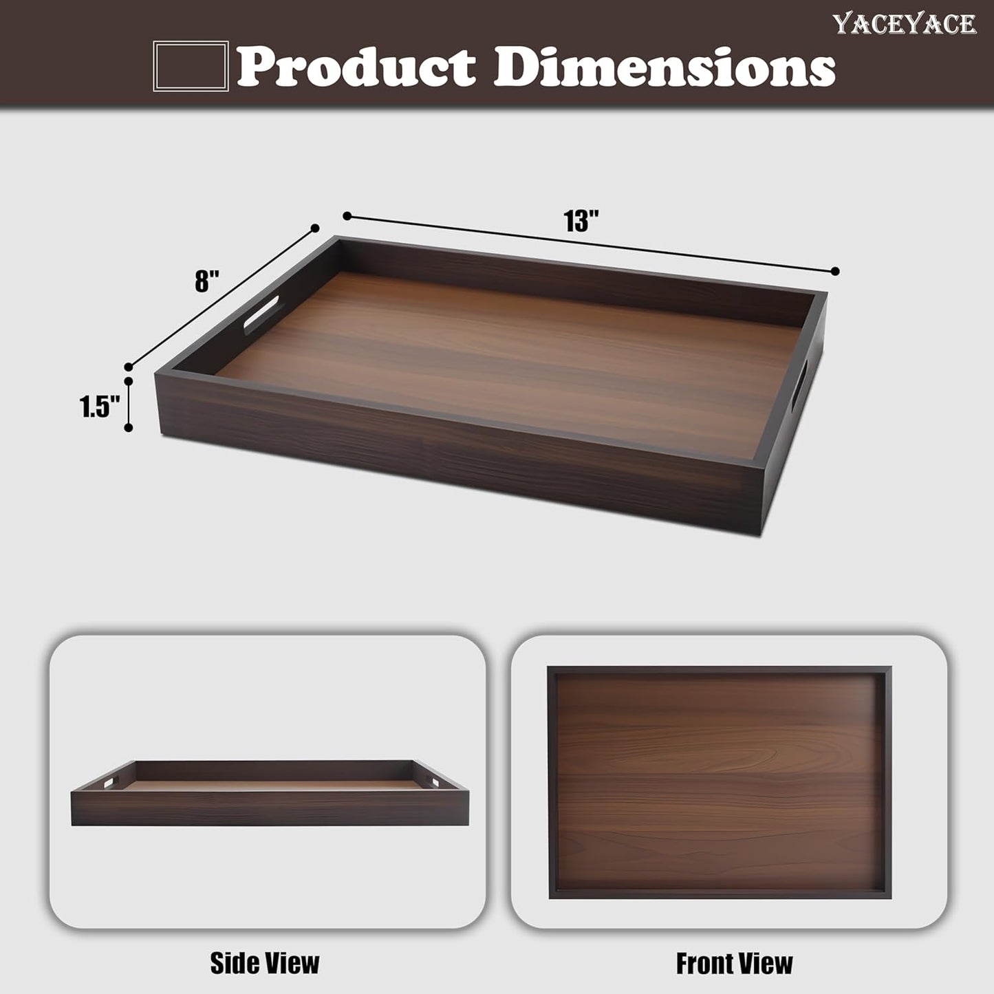 Wood Serving Tray, 13"x8.7"x1.5" Small Food Tray for Party, Dining, Home Decor, Bed, Bathroom, Living Room, Drink, Coffe Table
