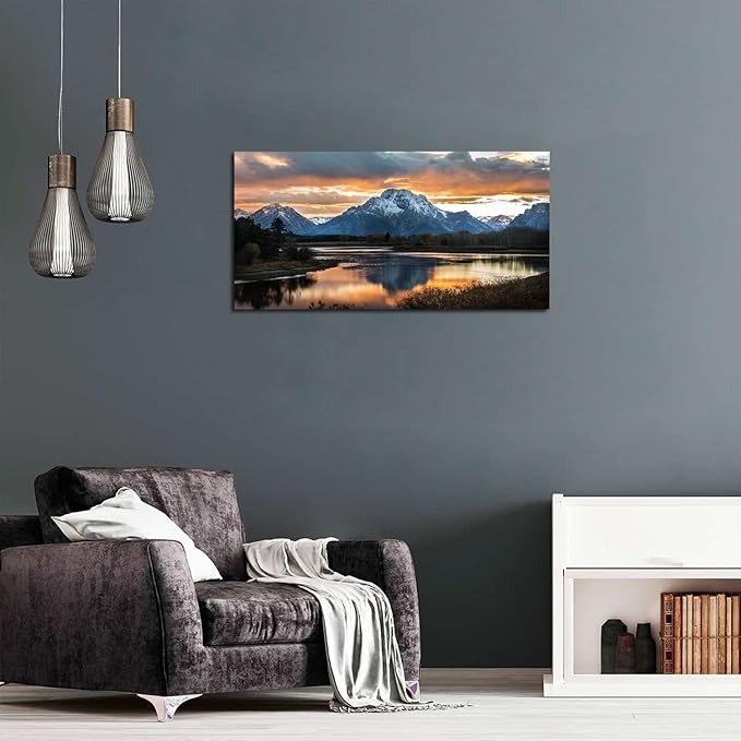 Grand Teton Mountain Wall Art National Park Posters Sunset Oxbow Bend Scenery - Image 5