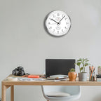 HITO 12 Inch Silent Wall Clock Battery Operated Non Ticking Glass Cover Silver - Image 7
