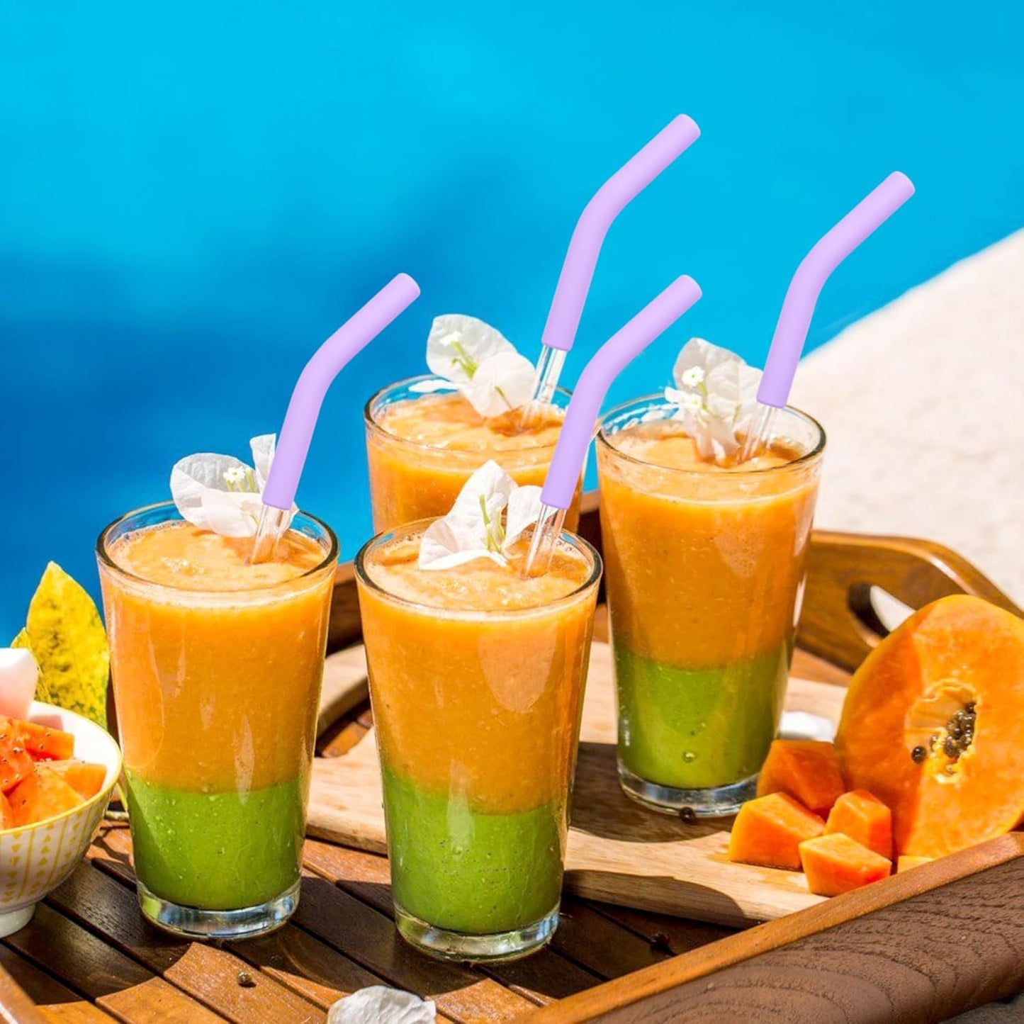 6Pcs Metal Straw Silicone Tips 5/16 IN Wide(8mm Outer Diameter) Food Grade Rubber Straw Covers Flex Elbow Straw Replacement Tip for Stainless Steel Metal Straws, light-purple