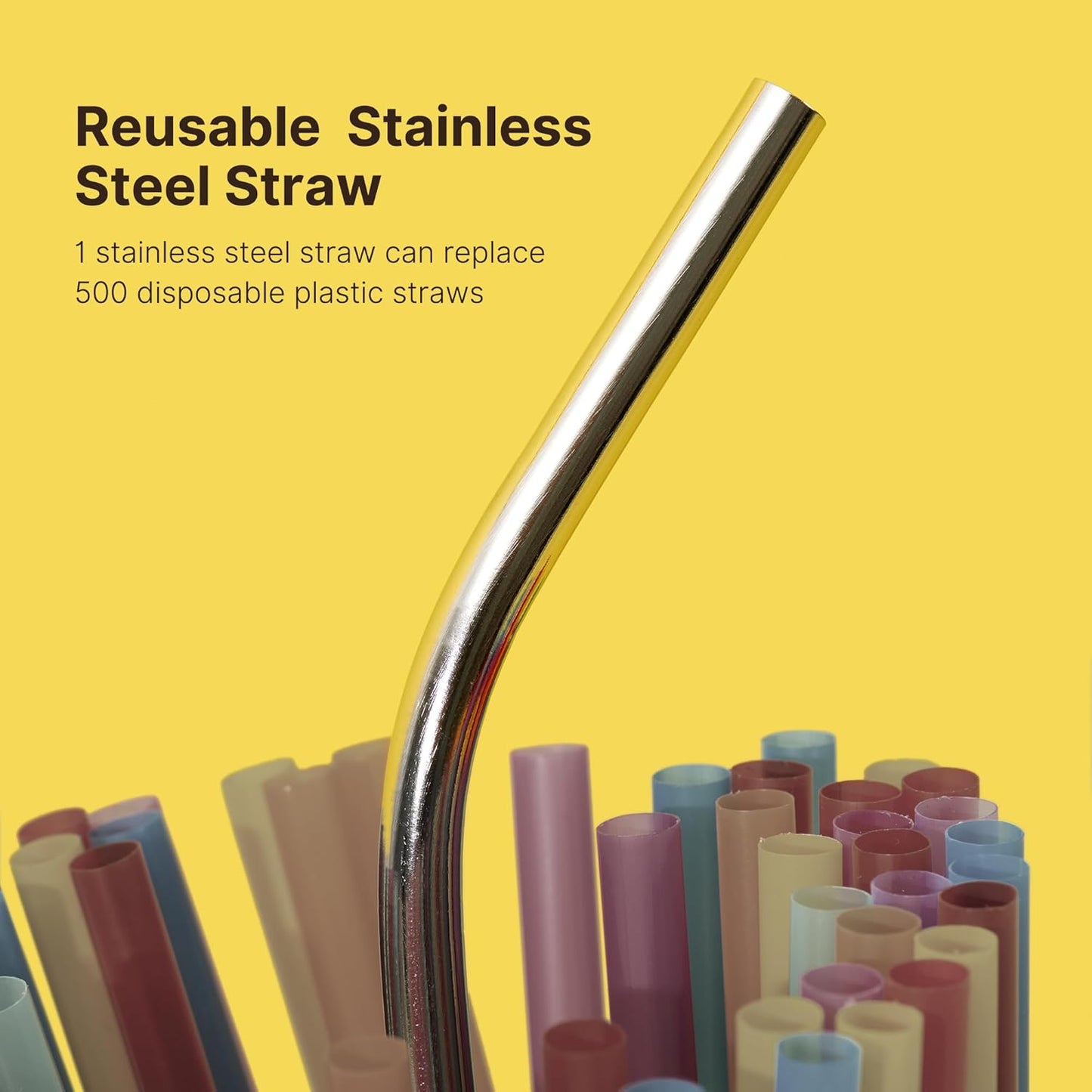 Stainless Steel Smoothie Straws, 0.47" Extra Wide Reusable Metal Drinking Straight & Bent Straws for Milkshake, Bubble Tea, Beverage