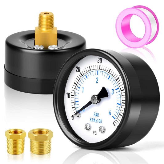 MEANLIN MEASURE 0-60Psi 2" DIAL FACE 1/8" NPT Well Pump Pressure Gauge, with 1/4" NPT and 3/8" NPT Hex Bushing, 3-2-3% Accuracy, Center Back Mount