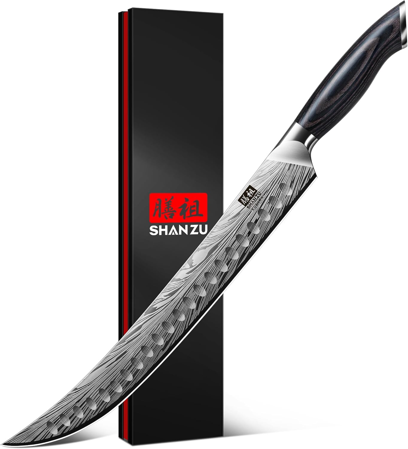 SHAN ZU Butcher Knife in High Carbon Powder Steel, 12 Inch Brisket Knife for Meat Cutting, Carving and Slicing Knives with Ergonomic Pakkawood Handle, Ultra Sharp Meat Breaking Knives