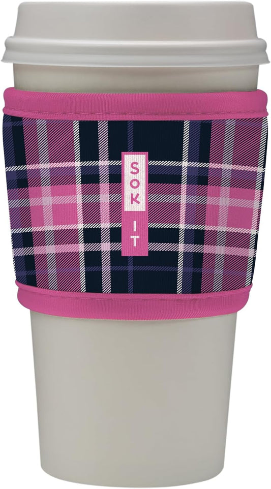 Sok It HotSok Coffee & Tea Reusable Insulated Neoprene Cup Sleeve (Berry Plaid)