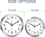 HITO 12 Inch Silent Wall Clock Battery Operated Non Ticking Glass Cover Silver - Image 3