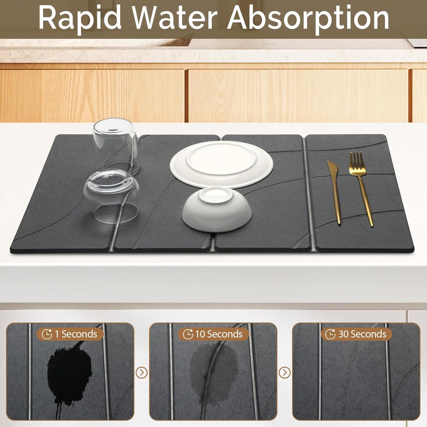 2 PCS Large Stone Dish Drying Mat for Kitchen Counter Quick Dry Stone Dishes Mats Marbled Water Absorbing Diatomaceous Earth Drying Pad for Countertop Bottles Utensils Cups (Carved Gray 24"x16"&8"x4")