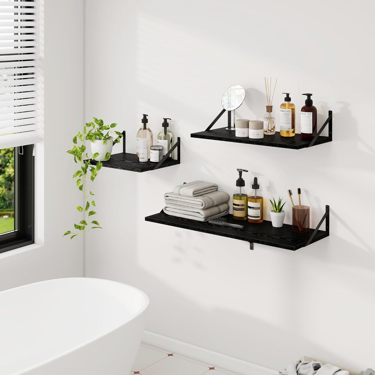 Dreamland Wall Shelves Black, Large Floating Shelf 12 * 36 inch Set of 2 Wall Shelves for Dorm, Bookshelf, Living Room, Bedroom, Bathroom