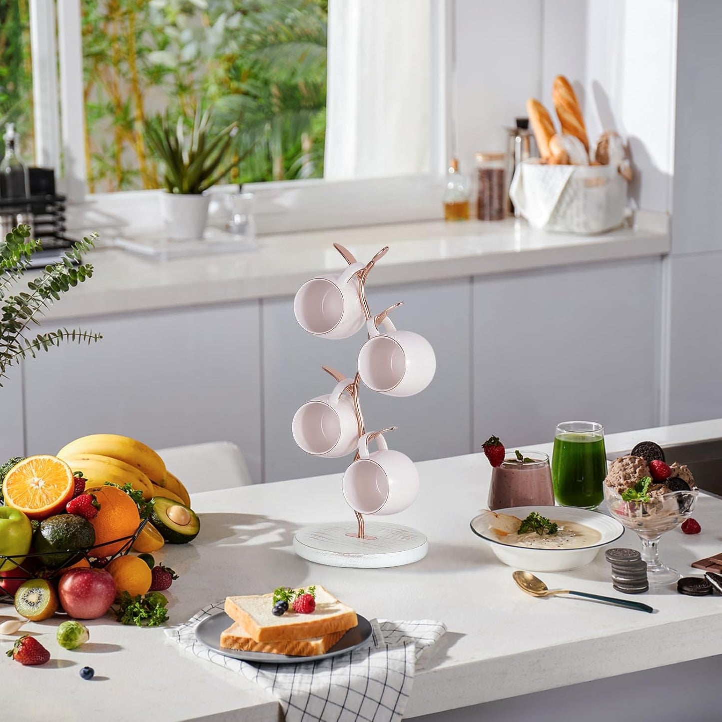 Mug Holder, Countertop Mug Tree, Coffee Mugs & Tea Cup Storage Rack, Coffee Counter Bar Accessory & Kitchen Organizer