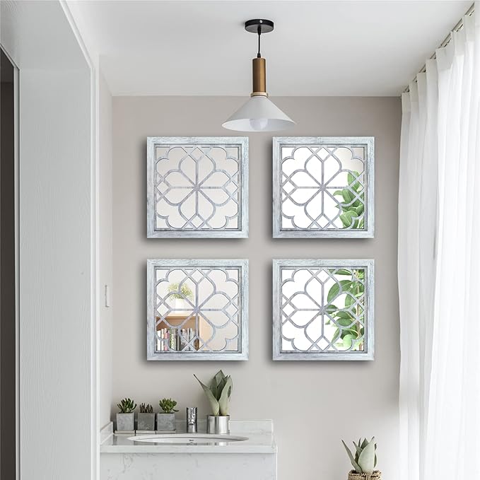 Wocred Set of 4 Mirrors Square Wall Mirror, Gorgeous Rustic Farmhouse Accent - Image 5