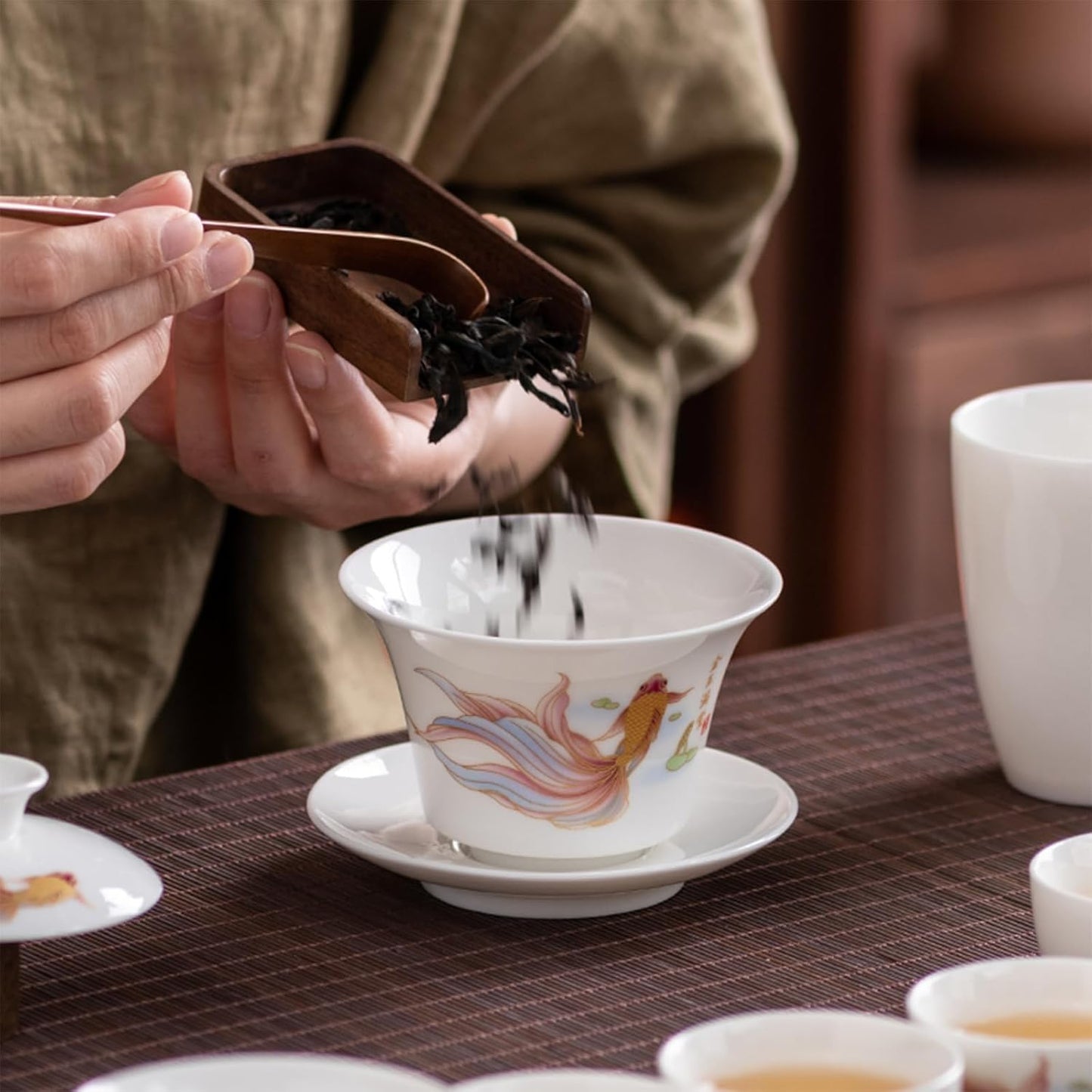 ICHAG Chinese Tea Set, Gongfu Tea Sets for Adults, China Gaiwan Teaset, 14-Piece Yangzhi Jade (茶具) Porcelain Set with Tea Pet, Portable Travel Teaset for Home, Outdoor, Office Gifts (White)