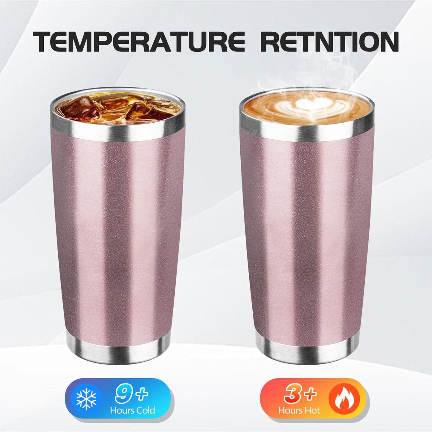 StarSpeed 20oz 8 pack Insulated Tumblers with Lid Stainless Steel Double Wall Tumbler Travel Coffee Cups Powder Coated Tapered Metal Thermal Mug Indoor Outdoor for Hot and Cold Drinks