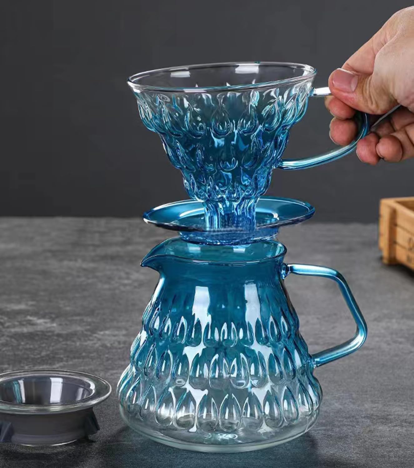 Glass Coffee Dripper, Pour Over Coffee Maker, Reusable Coffee Filter Cup, Slow Brewing Accessories for Home, Cafe, Restaurants(V02,1-4Cups) (Blue)