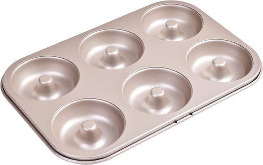 Donut Pan Cake Mold, 6-Cavity Non-Stick Ring Doughnut Bakeware for Oven Baking (Champagne Gold)
