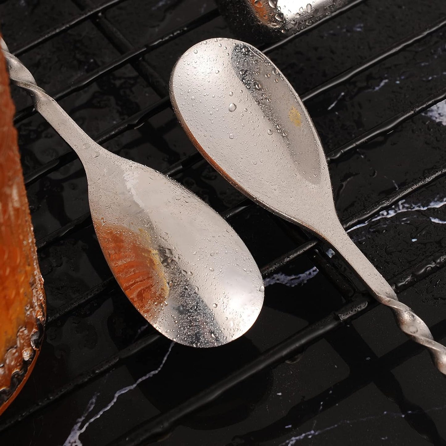 AnSaw Silver 12-Inch Stainless Steel Cocktail Spoon with Leaf Handle - Perfect for Mixing & Layering Drinks in Tall Cups, Bar & Shakers - Durable Long Handle Bar Stirrer,1-Pieces