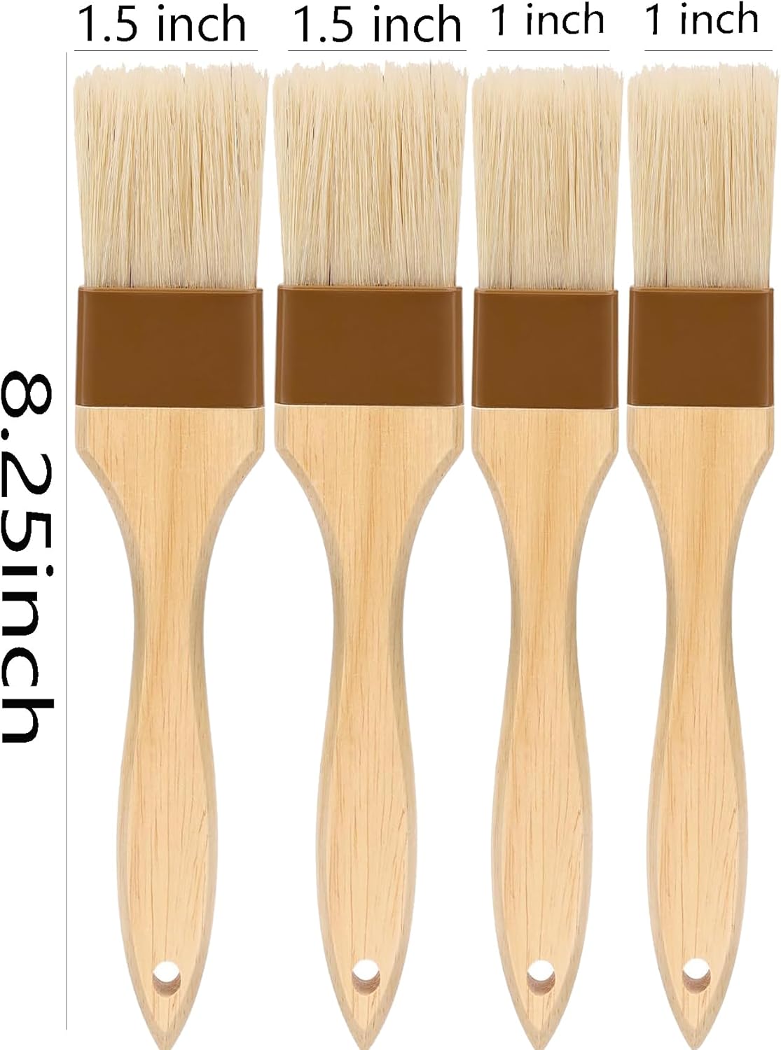 Basting Brush,Pastry Brush 1.5" & 1" - Natural Bristle Cooking Brush for Baking,Not Shed Food Grade Brush,Butter Brushes,Cooking Brush for Oil and Sauce,Kitchen Turkey Baster,Egg Wash Brush(4 Pc)