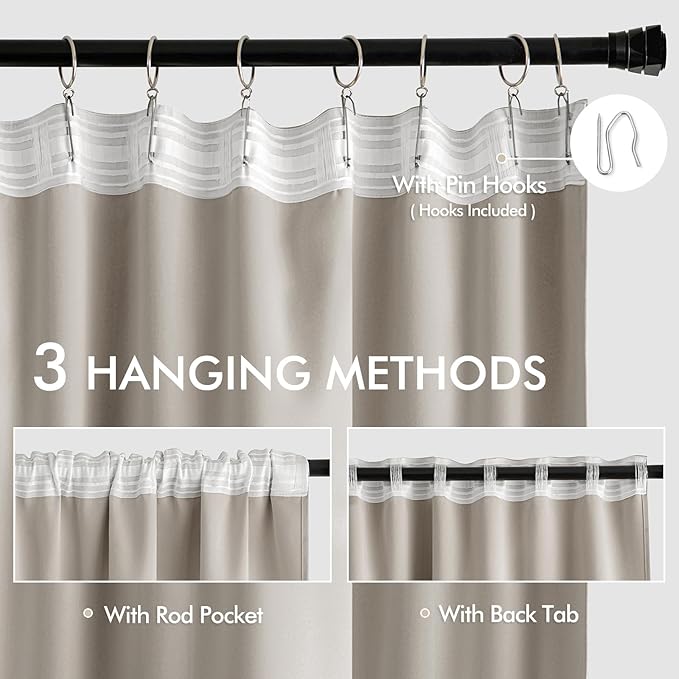 MIULEE Natural Back Tab Blackout Curtains 108 Inch Long 2 Panels Set - Image 3