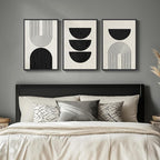 Framed Boho Black and White Abstract Wall Art, 3 Piece Modern Beige Canvas - Image 5