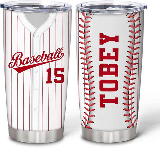 Hyturtle Personalized Baseball Tumbler Baseball Players Design Stainless Steel Double Walled Vacuum Insulated Tumblers 20oz30oz Coffee Travel Mug Cup Christmas Gift For Men Boys Friends Dad Sports Fan