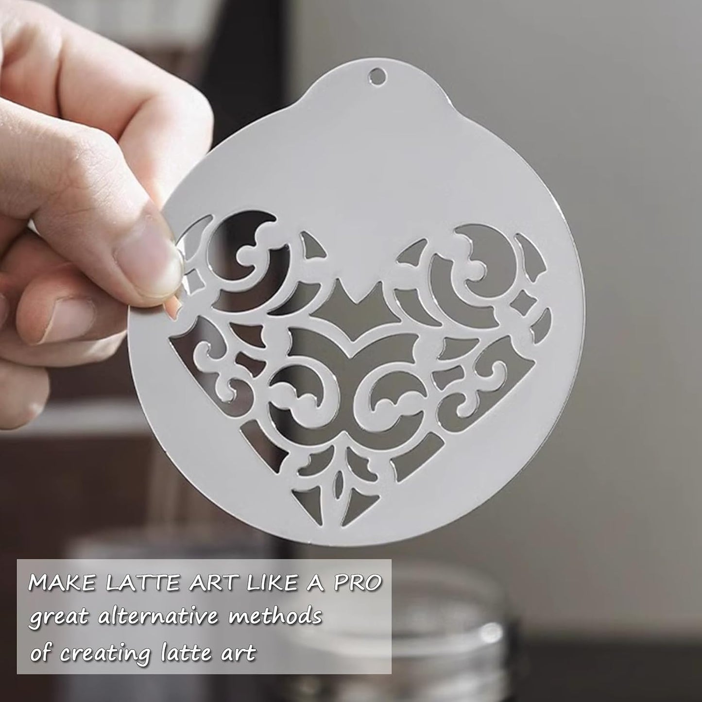 Stainless Steel Coffee Decorating Stencils Foam Barista Templates Decorative Latte Art Stencils Metal Foam Latte Art Templates for DIY Coffee Decor Coffee Making Accessories