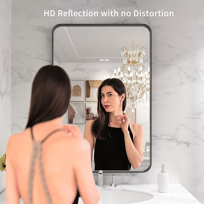 LOAAO Black Metal Framed Bathroom Mirror - Image 2