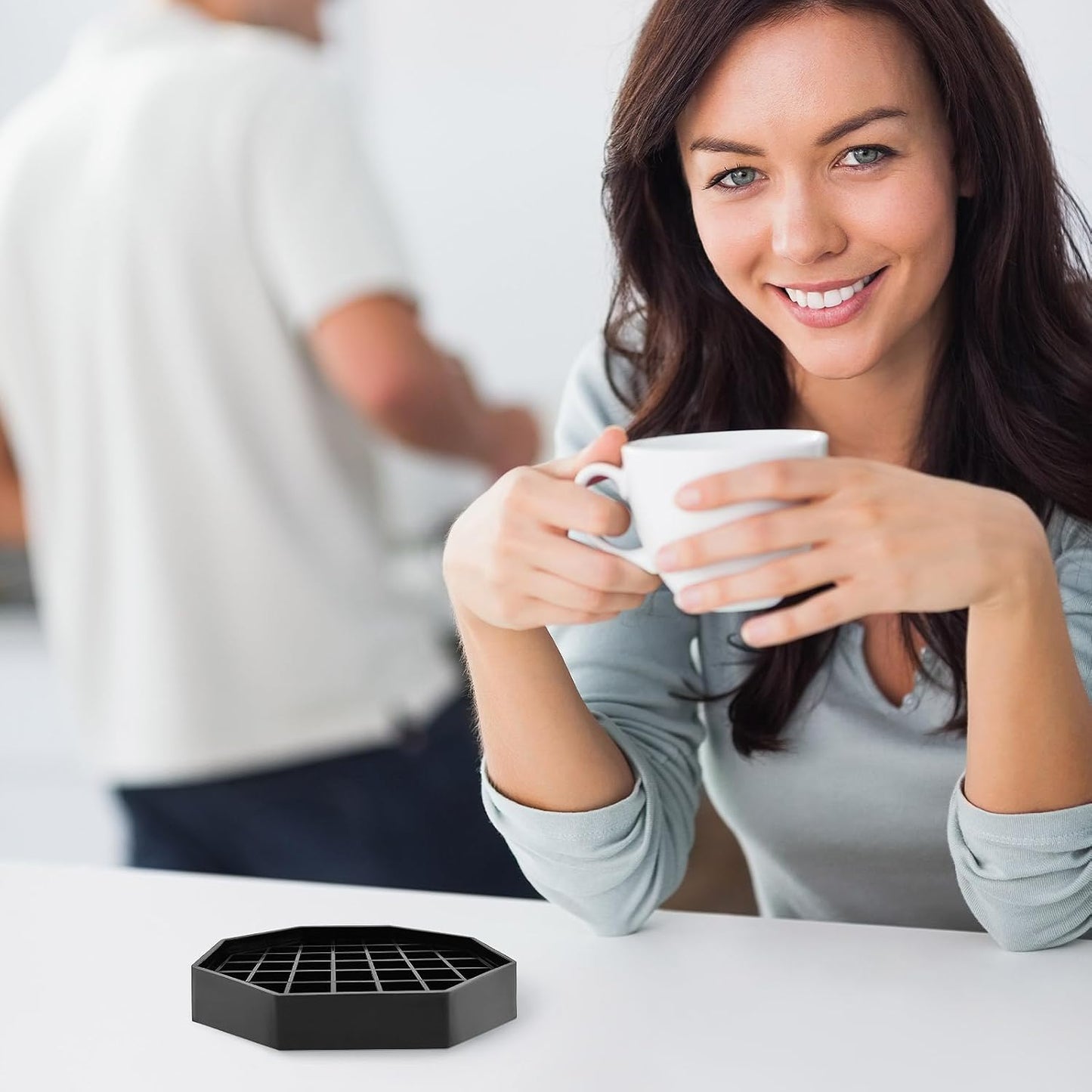 2 Pcs 4 Inch Drip Tray Coffee Countertop Tray Black Plastic Spill Octagon Drip Coaster with Honeycomb Grid for Drink Tea Wine Beverage