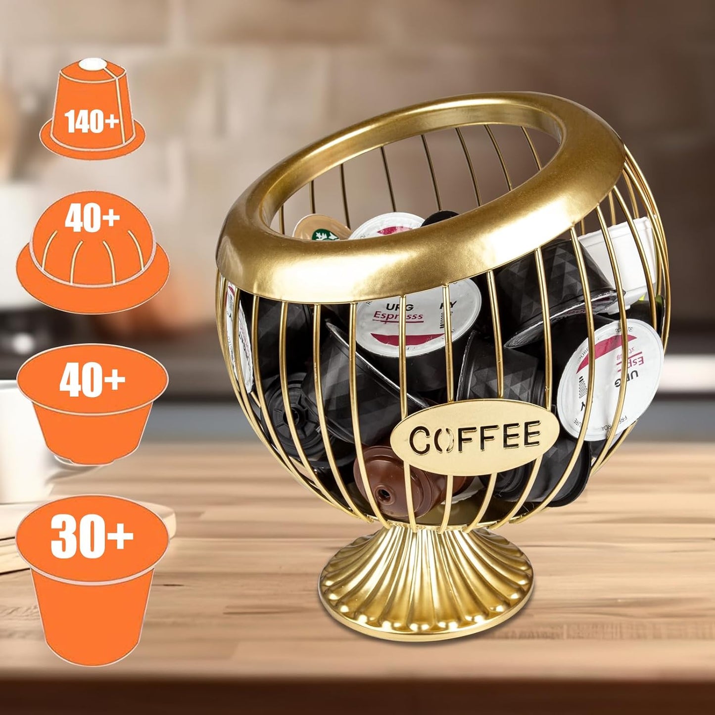 Stainless Steel Sphere Cup Coffee Basket pods holder Sturdy for Home or Office Kitchen Counter Organizer Espresso Capsule (Gold)