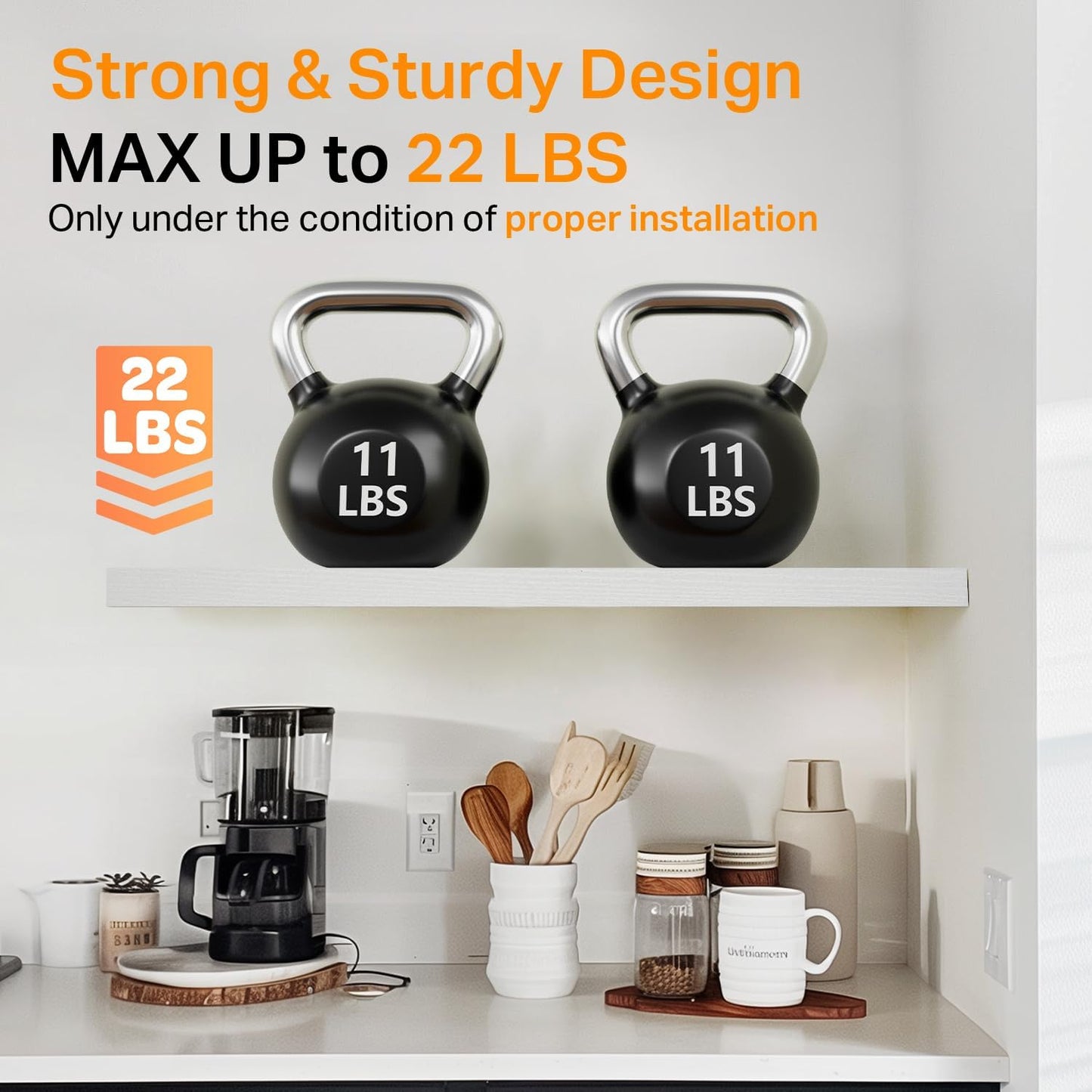 BAYKA Floating Shelves, 22.5" Rustic Wood Wall Mounted Shelves for Bathroom, Bedroom, Living Room, Kitchen & Office, Hanging Display Shelf with 22 lbs Capacity (White)