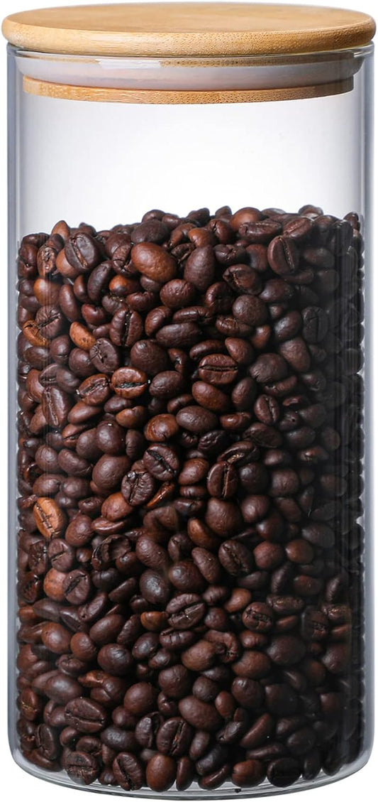 MOLFUJ 1200 ML / 40 FL Oz Glass Storage Container with Wood Lid, Stackable Clear Decorative Organizer Bottle Canister Pantry Jar with Air Tight Wooden Lid for Food, Coffee, Candy, Sugar, Salt, Tea