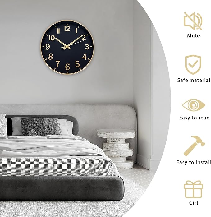 HZDHCLH Wall Clocks Battery Operated, Wall Clock Black Gold, 8 inch Wall Clock - Image 4