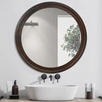 CULER Round Wall Mirrors 24 Inch, Wood Rustic Decorative Transitional Mirror - Image 3