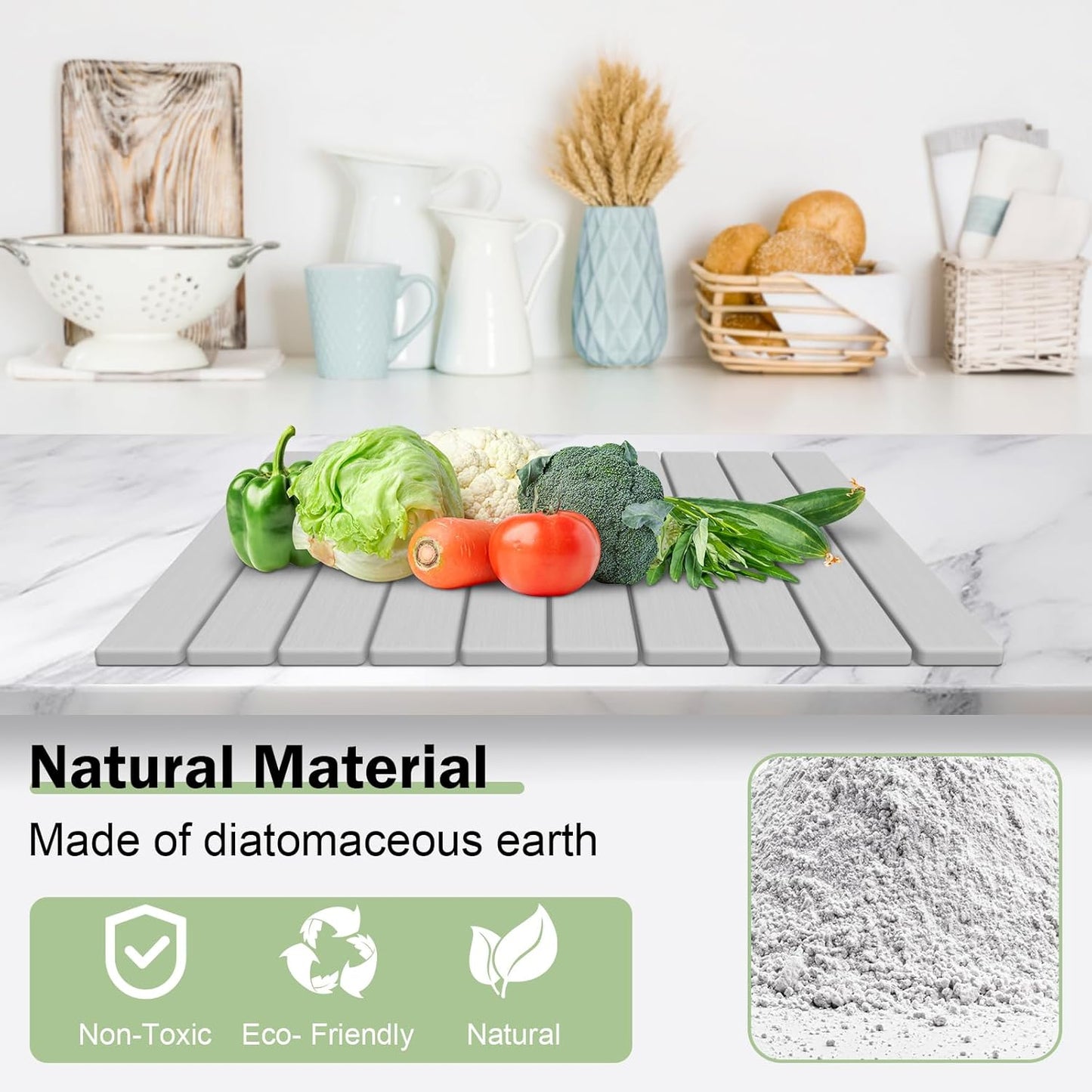 Stone Dish Drying Mat for Kitchen Counter,24"(L)×16"(W) Collapsible Fast-Drying Diatomaceous Earth Mats with Towel Sanding Tool,Versatile Stone Drying Mats for Cups Dishes Bottles