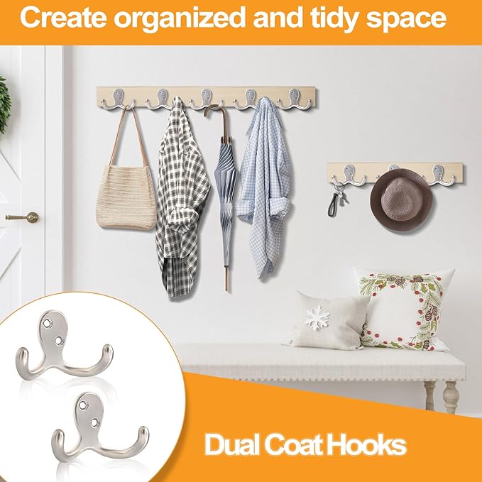 25 Pack Coat Hooks Wall Hooks for Hanging, Heavy Duty Double Prong Metal Hook - Image 4