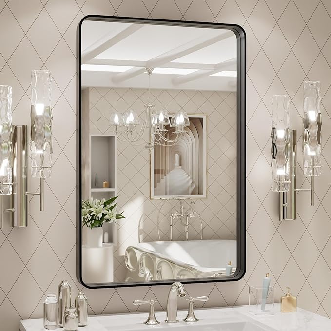 LOAAO 20X28 Inch Black Metal Framed Bathroom Mirror by LOAAO