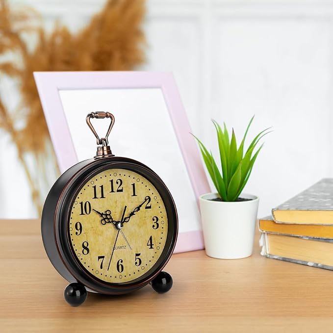 Pumtus 2 Pack Vintage Retro Analog Alarm Clocks, 5.2 Inch Silent Non Ticking - Image 7