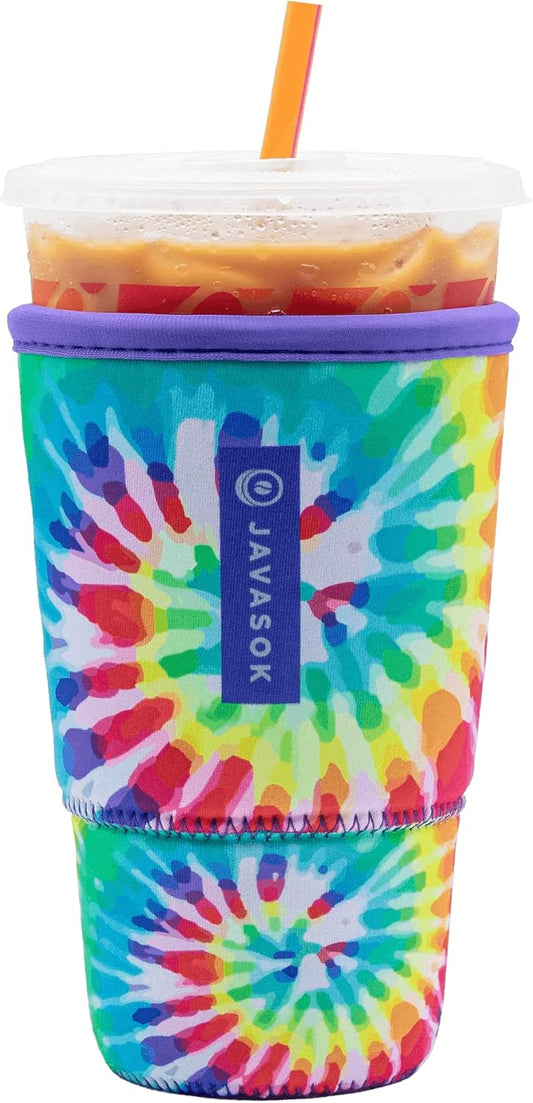 Sok It JavaSok Iced Coffee & Cold Soda Insulated Neoprene Cup Sleeve (Rainbow Tie Dye, XXLarge: 44-48oz)