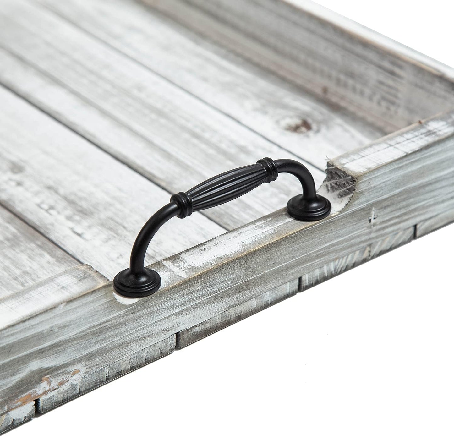 Rustic Vintage Big Wood Food Serving Trays with cutout Metal Handles(20 Inches) large Nesting Board Decorative Serving Trays Platter for Breakfast in Bed, Ottoman, Coffee Table, BBQ, Party(Gray white)