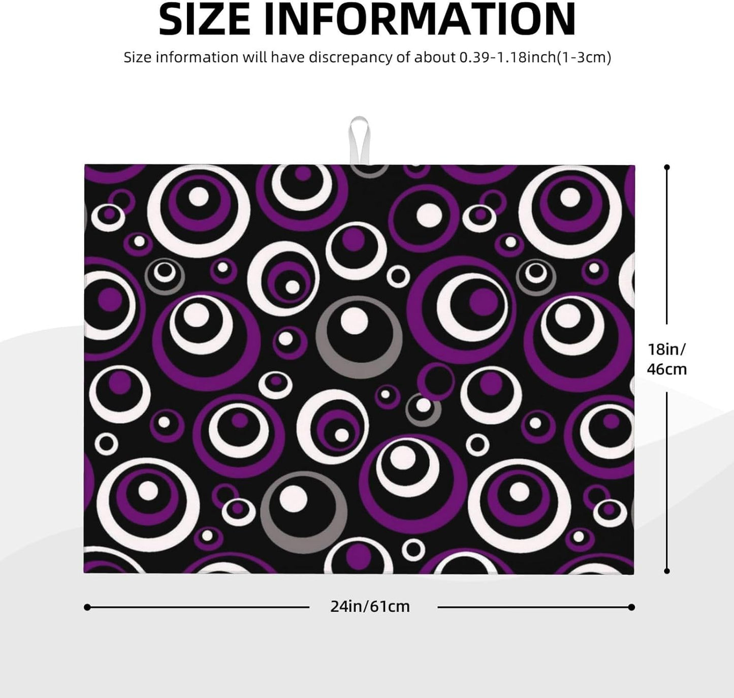 Purple Black White Geometric Circle Pattern Dish Drying Mat for Kitchen Counter, 18x24 inch Absorbent Reversible Microfiber Kitchen Countertop Protector Dishes Drying Pad for Dishes, Sink, Coffee Bar
