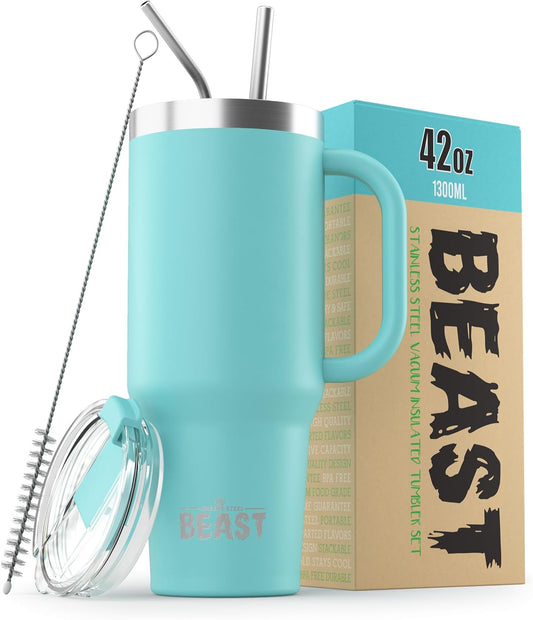 Beast 42 oz Tumbler Stainless Steel Vacuum Insulated Coffee Ice Cup Double Wall Travel Flask (Aqua Blue)