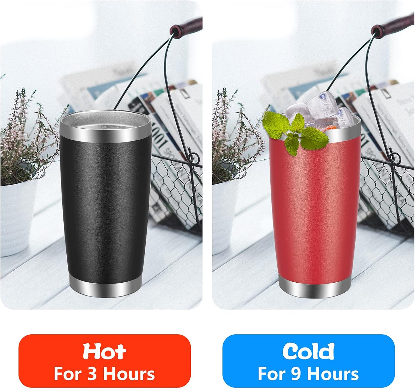 VEGOND 20oz Tumbler with Lid and Straw Stainless Steel Tumbler Cup Vacuum Insulated Double Wall Travel Coffee Mug Powder Coated Coffee Cup(Black 1 Pack)