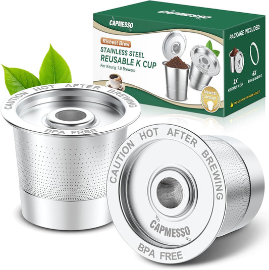 2 Pack Reusable K Cups Coffee Pods for Keurig 1.0: Stainless Steel Refillable K Cup - Reusable Coffee Filter for Keurig 1.0 Coffee Maker, Permanent, Eco-Friendly, Innovative Design