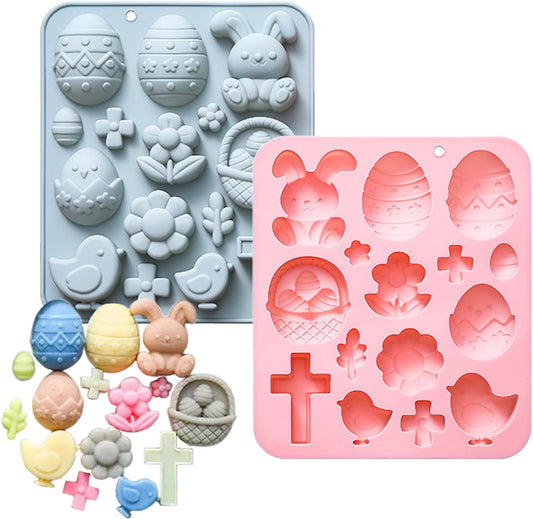 Easter Bunny Egg Chocolate Mold Set - 15-Cavity Silicone Baking Molds with Rabbit & Egg Designs, Food-Grade for Easter Cakes, Spring Party Treats & DIY Crafts - 2 Pack