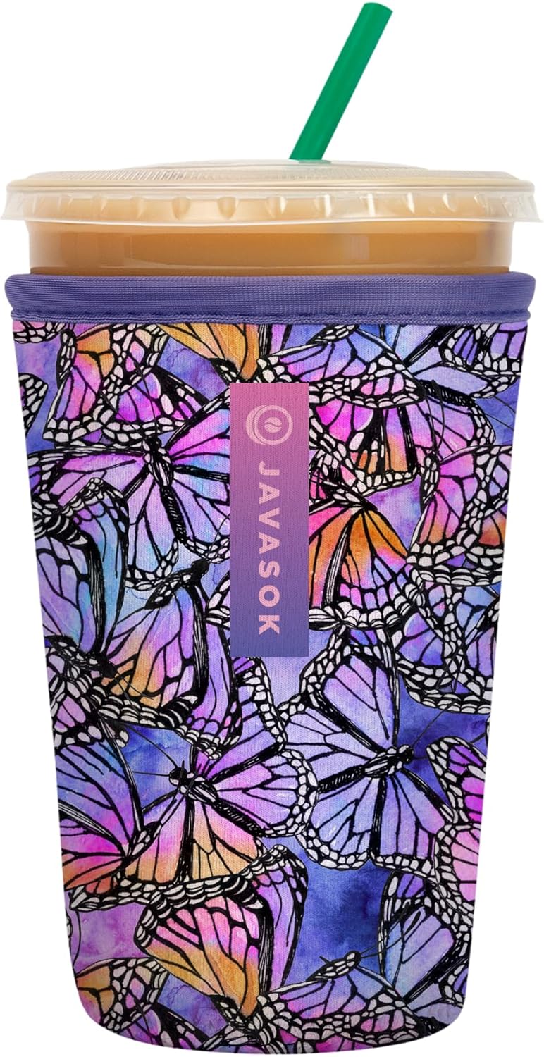 Sok It JavaSok Iced Coffee & Cold Soda Insulated Neoprene Cup Sleeve (Butterfly Galaxy, Medium: 22-28oz)