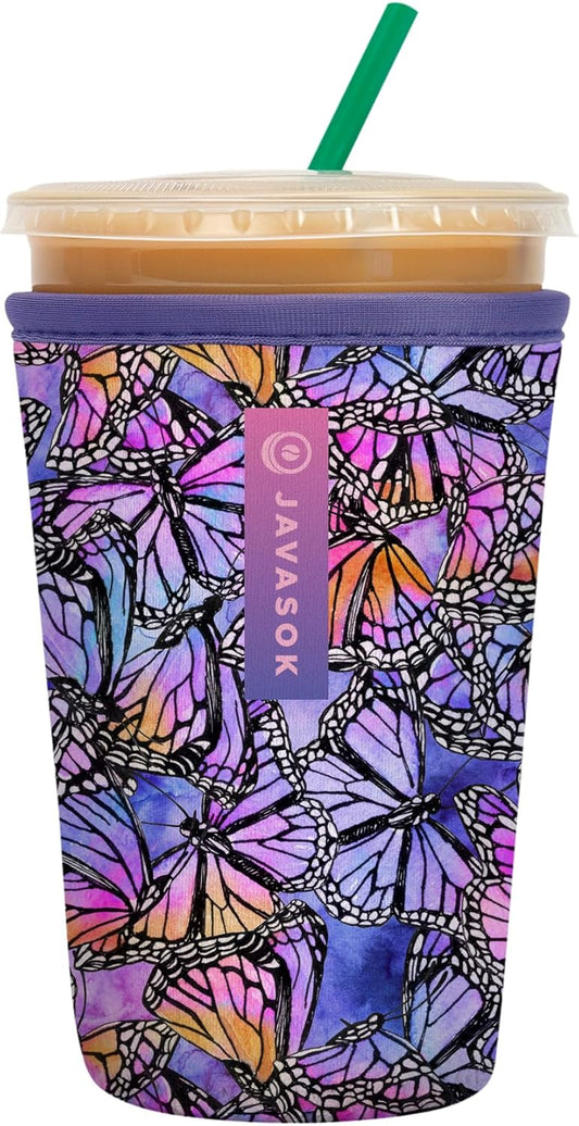 Sok It JavaSok Iced Coffee & Cold Soda Insulated Neoprene Cup Sleeve (Butterfly Galaxy, Medium: 22-28oz)