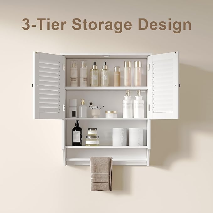 ChooChoo Medicine Cabinet with Towels Bar, 23.6" L x 8.8" W x 29.5" H MDF - Image 4