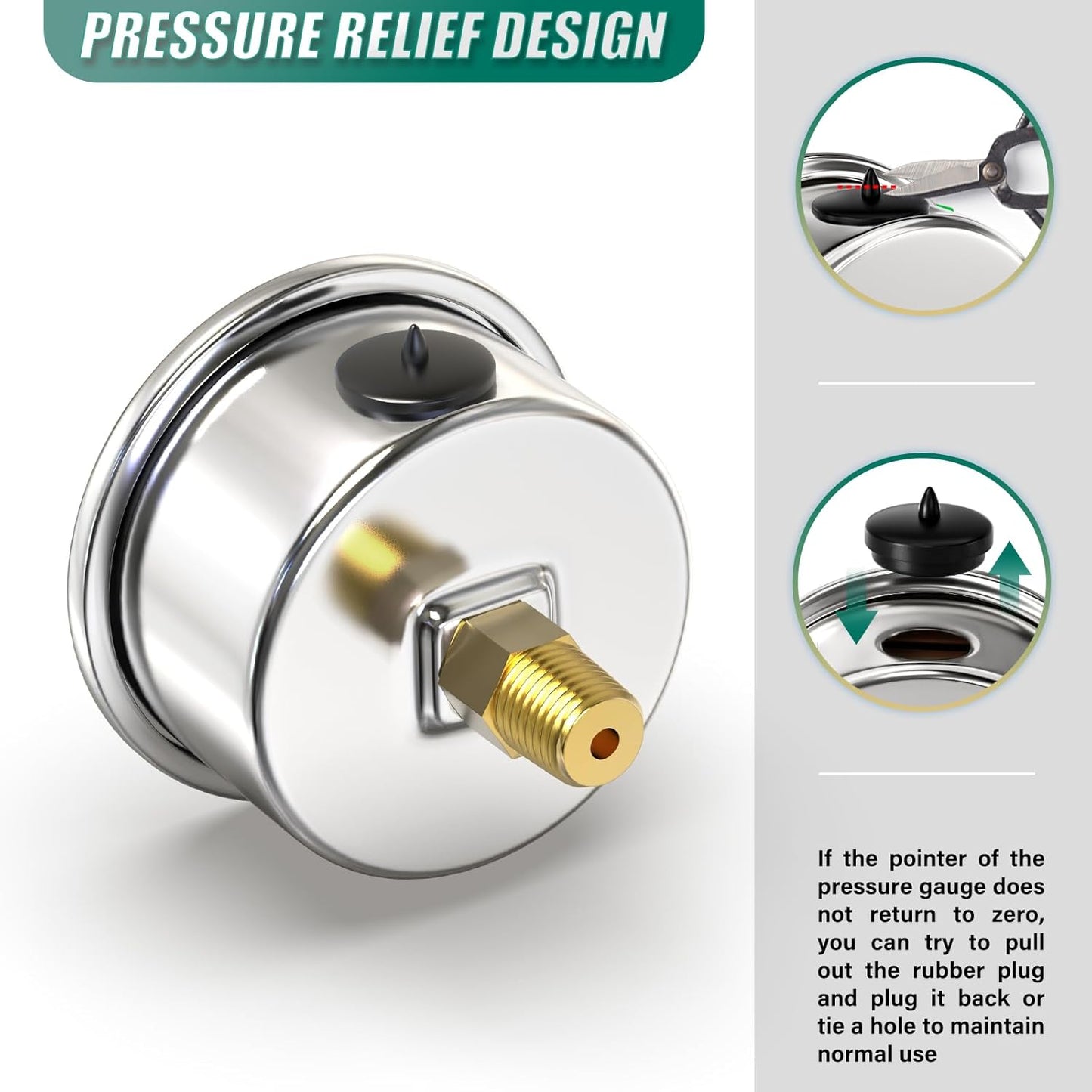 0-15PSI Stainless Steel Glycerin Filled Pressure Gauge 1.5" Black Dial Size, 1/8" NPT Back Mount, for Tube, Water Pump, Gas, Liquid, Pressure Test (with Range Mark Pointer)