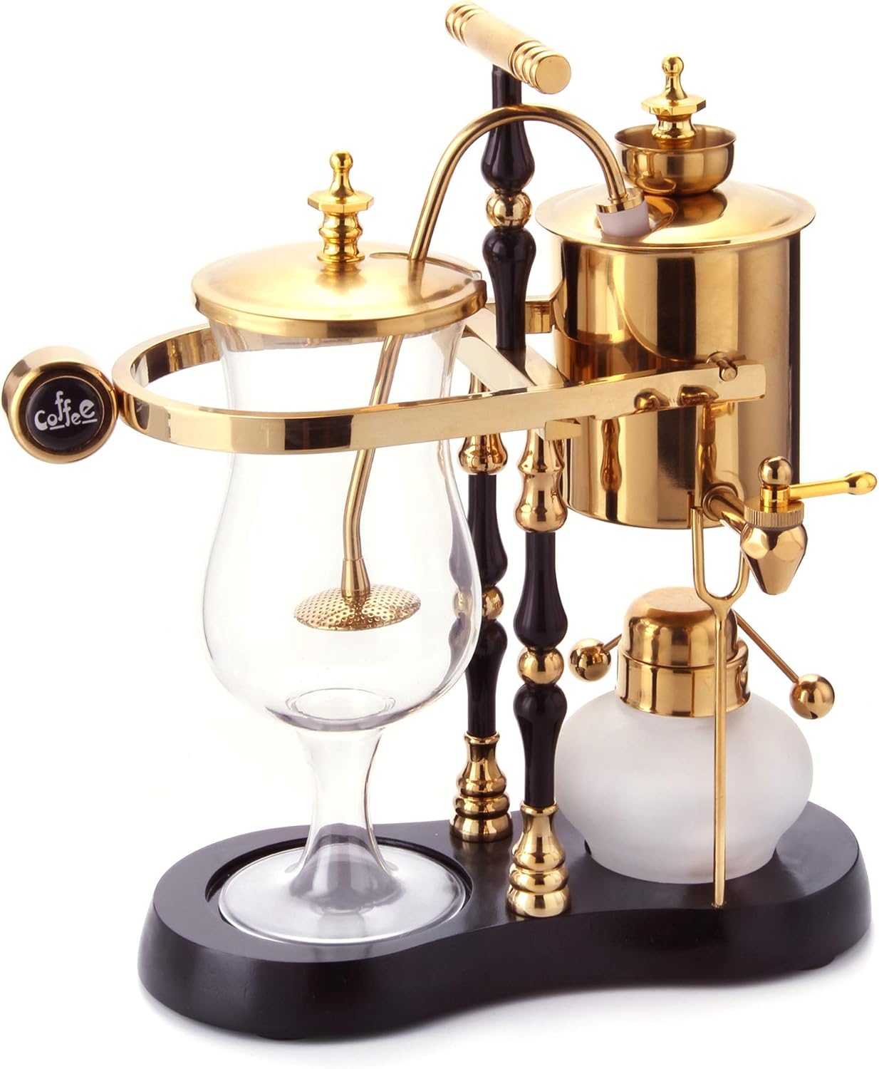Diguo Belgian/Belgium Family Balance Siphon/Syphon Coffee Maker, Elegant Double Ridged Fulcrum with Tee Handle (Egyptian Black & Gold)
