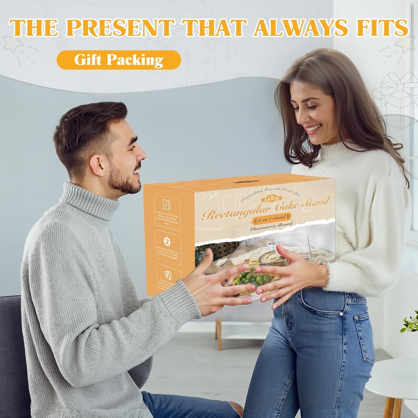 Acacia Wood Cake Stand with Lid - 17" Rectangular 2-in-1 Serving Board & Dessert Display, Shatterproof Acrylic Cake Dome Cover(5.1" high), Charcuterie Platter for Cheese, Fruit, Appetizers (17 inch)