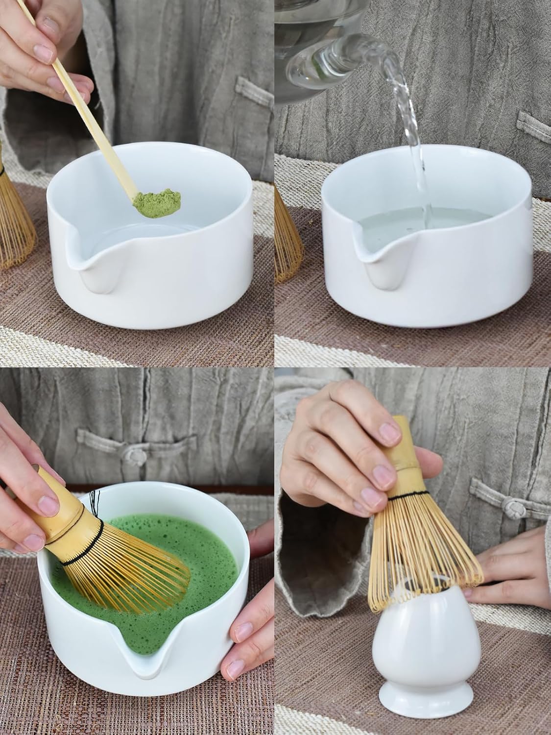 Artcome Premium Matcha Tool Set – Includes Matcha Bowl with Pouring Spout, Whisk, Whisk Holder, Tea Scoop & Matcha Manual - White