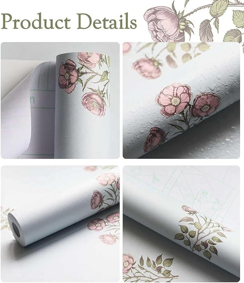17.3" x 196.8" Vintage Blue Floral Wallpaper Peel and Stick Boho Wallpaper - Image 2