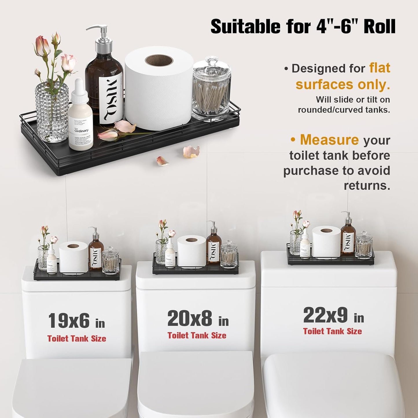 Oak Bathroom Toilet Tank Tray, 13" Wood Back of Toilet Paper Storage Tank Topper Basket, Vanity Tray for Perfume Makeup Candle Toiletry Organizer for Kitchen Coffee Table Walnut Tray Decor